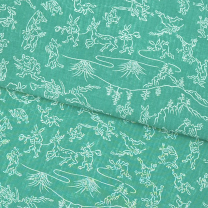 【東レ爽竹】スリーシーズン 長襦袢　「鳥獣戯画」 グリーン