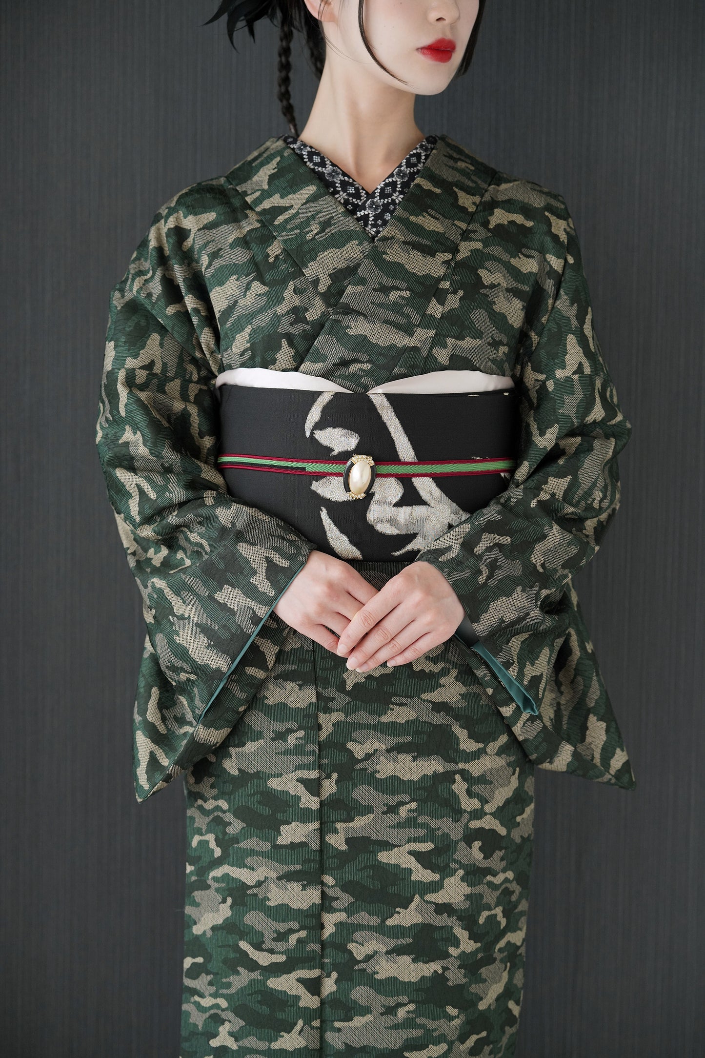 東レシルック 小紋 ～fuku～「カモフラージュ」グリーン 【袷・単衣用】