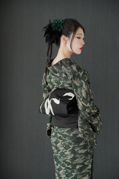 東レシルック 小紋 ～fuku～「カモフラージュ」グリーン 【袷・単衣用】