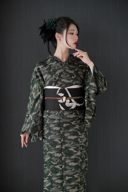 東レシルック 小紋 ～fuku～「カモフラージュ」グリーン 【袷・単衣用】