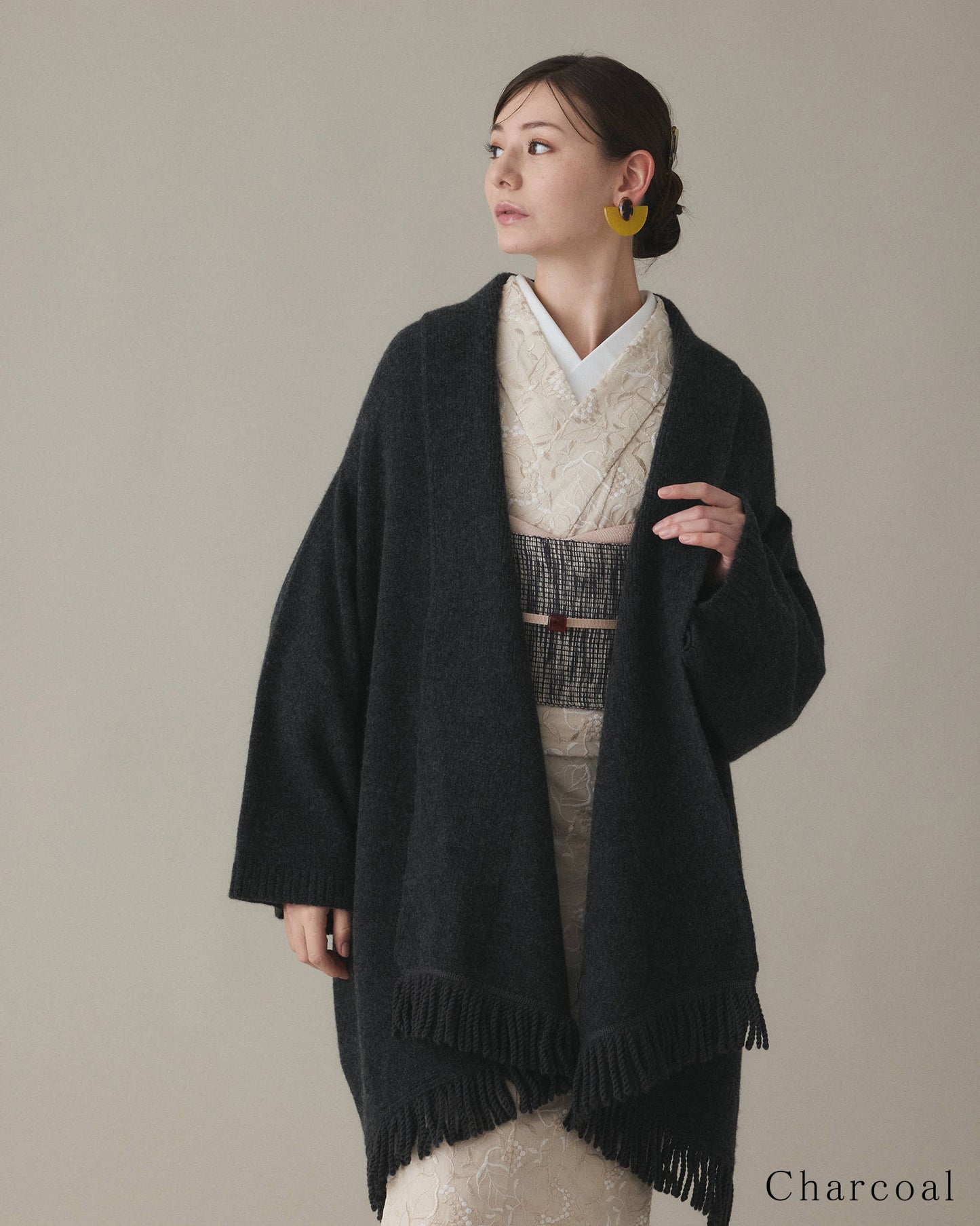 【YOUTOWA】フリンジショールニットカーディガン　6カラー