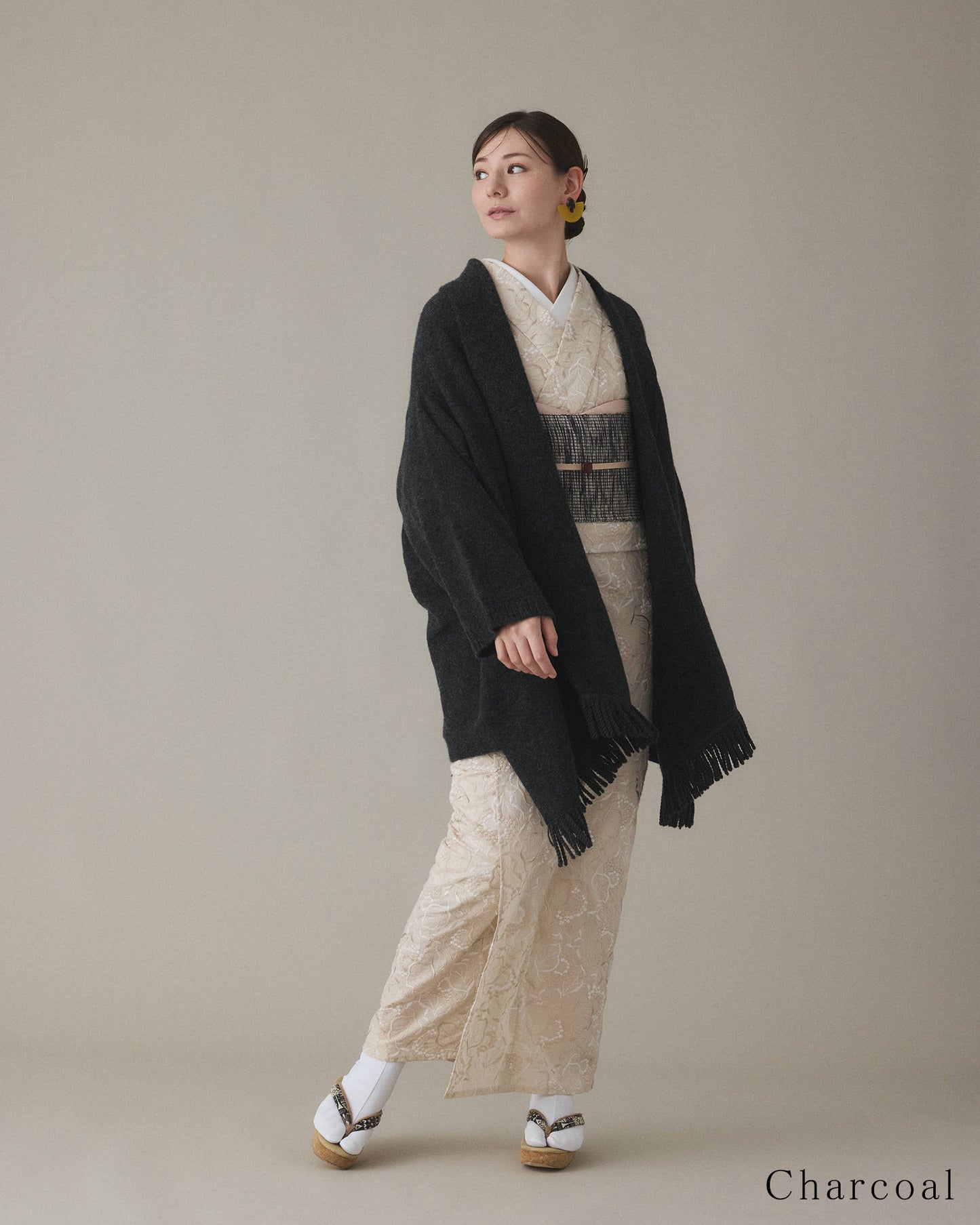 【YOUTOWA】フリンジショールニットカーディガン　6カラー