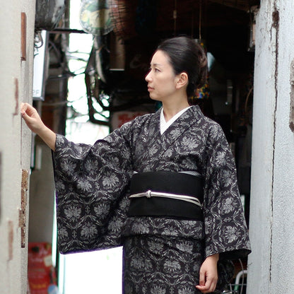 【Kimono-Factory-nono】正絹八寸名古屋帯 仕立て上がり「crack」艶黒