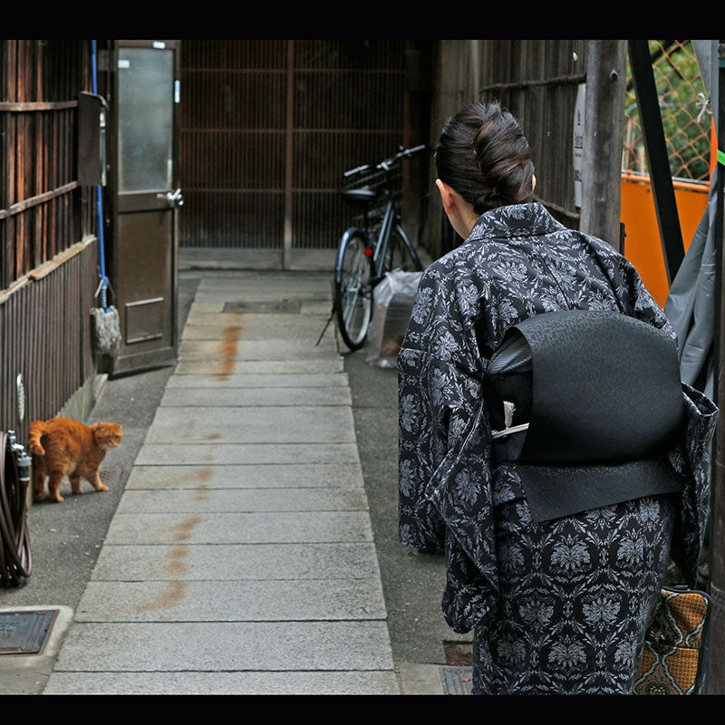 【Kimono-Factory-nono】正絹八寸名古屋帯 仕立て上がり「crack」艶黒