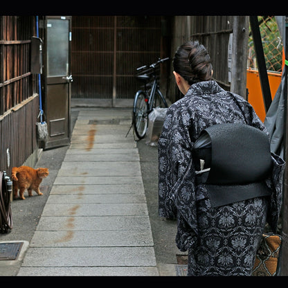 【Kimono-Factory-nono】正絹八寸名古屋帯 仕立て上がり「crack」艶黒