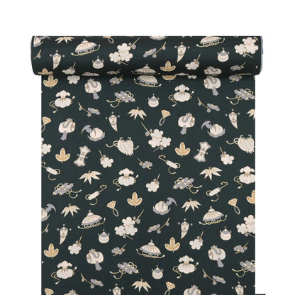 【撫松庵】楊柳洗える長襦袢「宝尽くし今様」黒