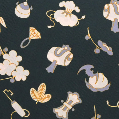 【撫松庵】楊柳洗える長襦袢「宝尽くし今様」黒