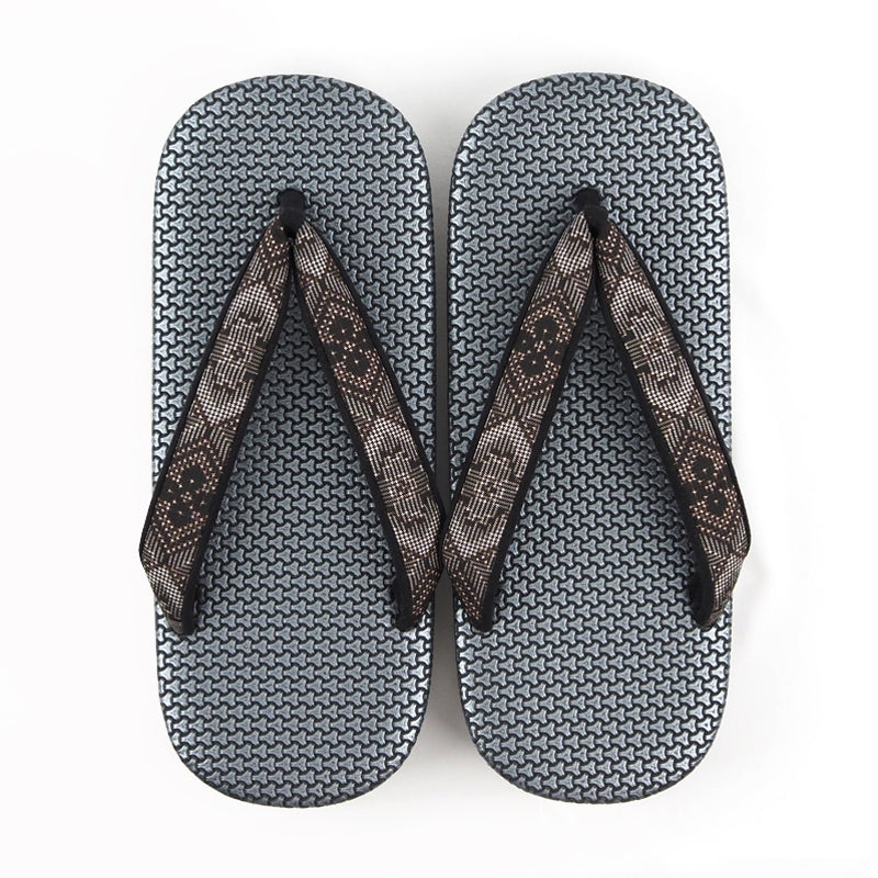 【Kimono-Factory-nono】男物本場大島紬カフェ草履 菱屋カレンブロッソ ZETTA 毘沙門亀甲/メタリックシルバー F-8 #紳士/メンズ