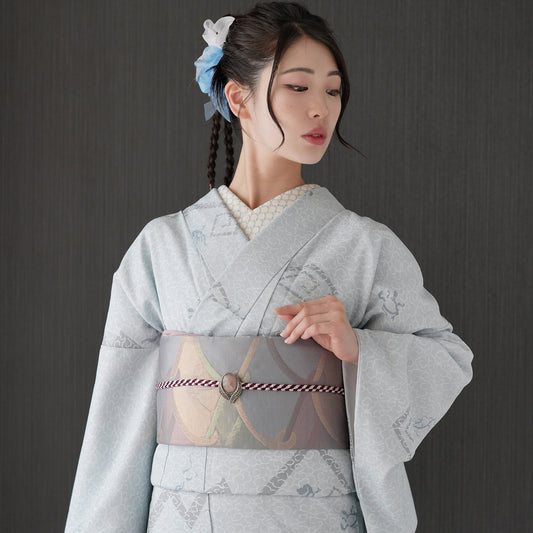 東レシルック 小紋 ～fuku～「雷雲に四神」ブルーグレー 【袷・単衣用】