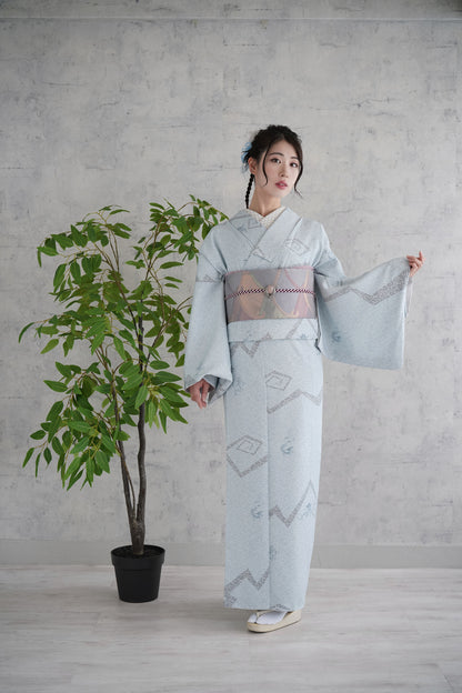 東レシルック 小紋 ～fuku～「雷雲に四神」ブルーグレー 【袷・単衣用】