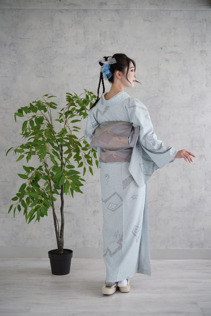 東レシルック 小紋 ～fuku～「雷雲に四神」ブルーグレー 【袷・単衣用】