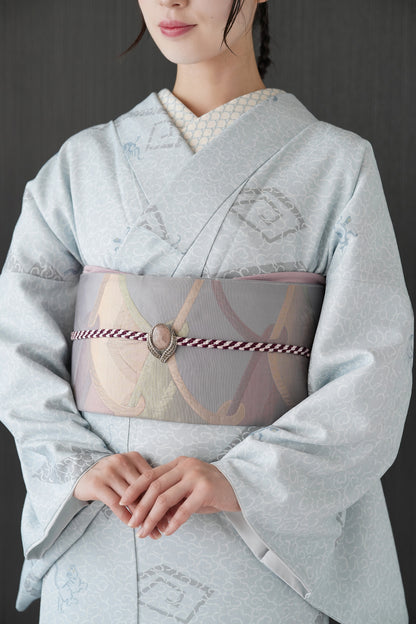 東レシルック 小紋 ～fuku～「雷雲に四神」ブルーグレー 【袷・単衣用】