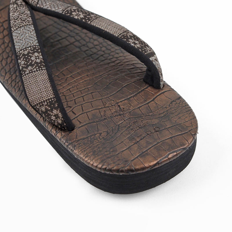 【Kimono-Factory-nono】男物本場大島紬カフェ草履 菱屋カレンブロッソ ZETTA クロコ/メタリックブロンズ G-30 #紳士/メンズ