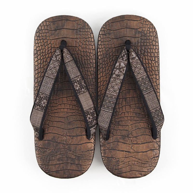 【Kimono-Factory-nono】男物本場大島紬カフェ草履 菱屋カレンブロッソ ZETTA クロコ/メタリックブロンズ G-30 #紳士/メンズ