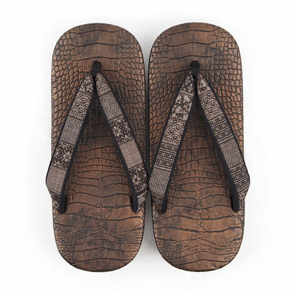 【Kimono-Factory-nono】男物本場大島紬カフェ草履 菱屋カレンブロッソ ZETTA クロコ/メタリックブロンズ G-30 #紳士/メンズ