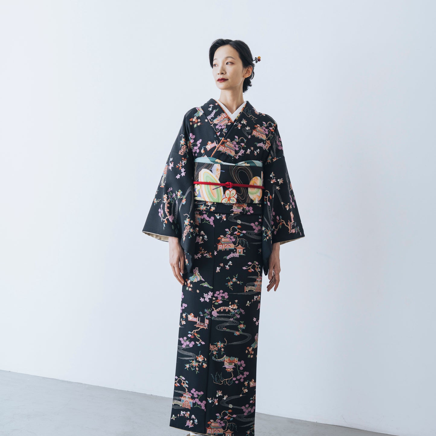 ☆美しいキモノ2025冬号79ｐ掲載☆東レシルック 小紋 ～kifkif～「古都」 漆黒 【袷・単衣用】