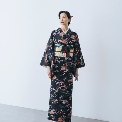 ☆美しいキモノ2025冬号79ｐ掲載☆東レシルック 小紋 ～kifkif～「古都」 漆黒 【袷・単衣用】