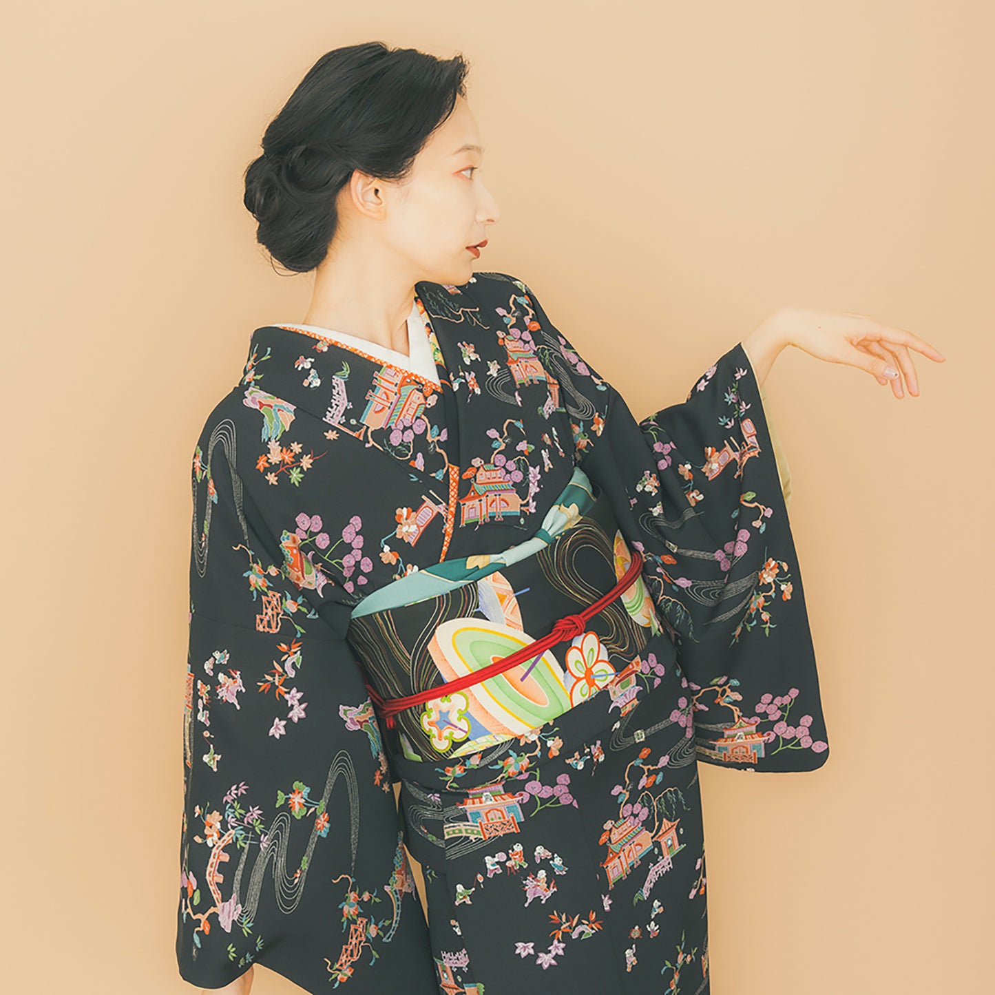 ☆美しいキモノ2025冬号79ｐ掲載☆東レシルック 小紋 ～kifkif～「古都」 漆黒 【袷・単衣用】