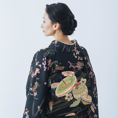 ☆美しいキモノ2025冬号79ｐ掲載☆東レシルック 小紋 ～kifkif～「古都」 漆黒 【袷・単衣用】