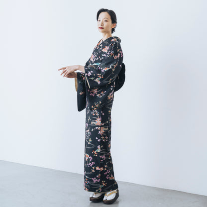 ☆美しいキモノ2025冬号79ｐ掲載☆東レシルック 小紋 ～kifkif～「古都」 漆黒 【袷・単衣用】