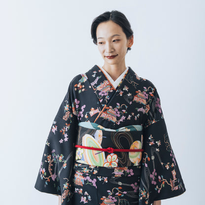 ☆美しいキモノ2025冬号79ｐ掲載☆東レシルック 小紋 ～kifkif～「古都」 漆黒 【袷・単衣用】