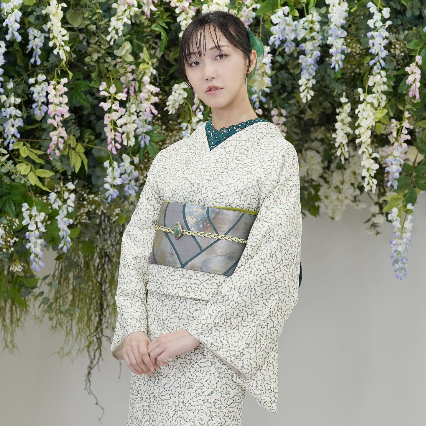 東レシルック 小紋 ～fuku～「ヤドリギ」オフホワイト 【袷・単衣用】