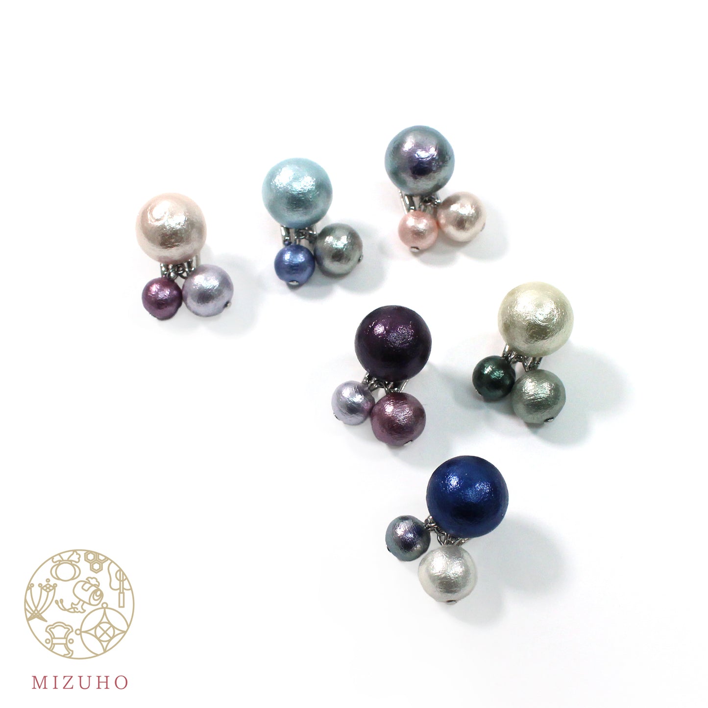 【MIZUHO】コットンパール帯留め 揺れる3粒 6カラー