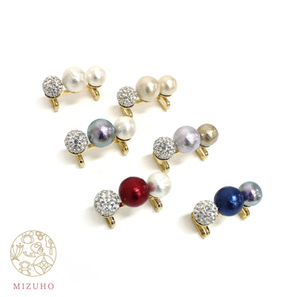 【MIZUHO】コットンパール帯留め 3粒クリスタル 6カラー