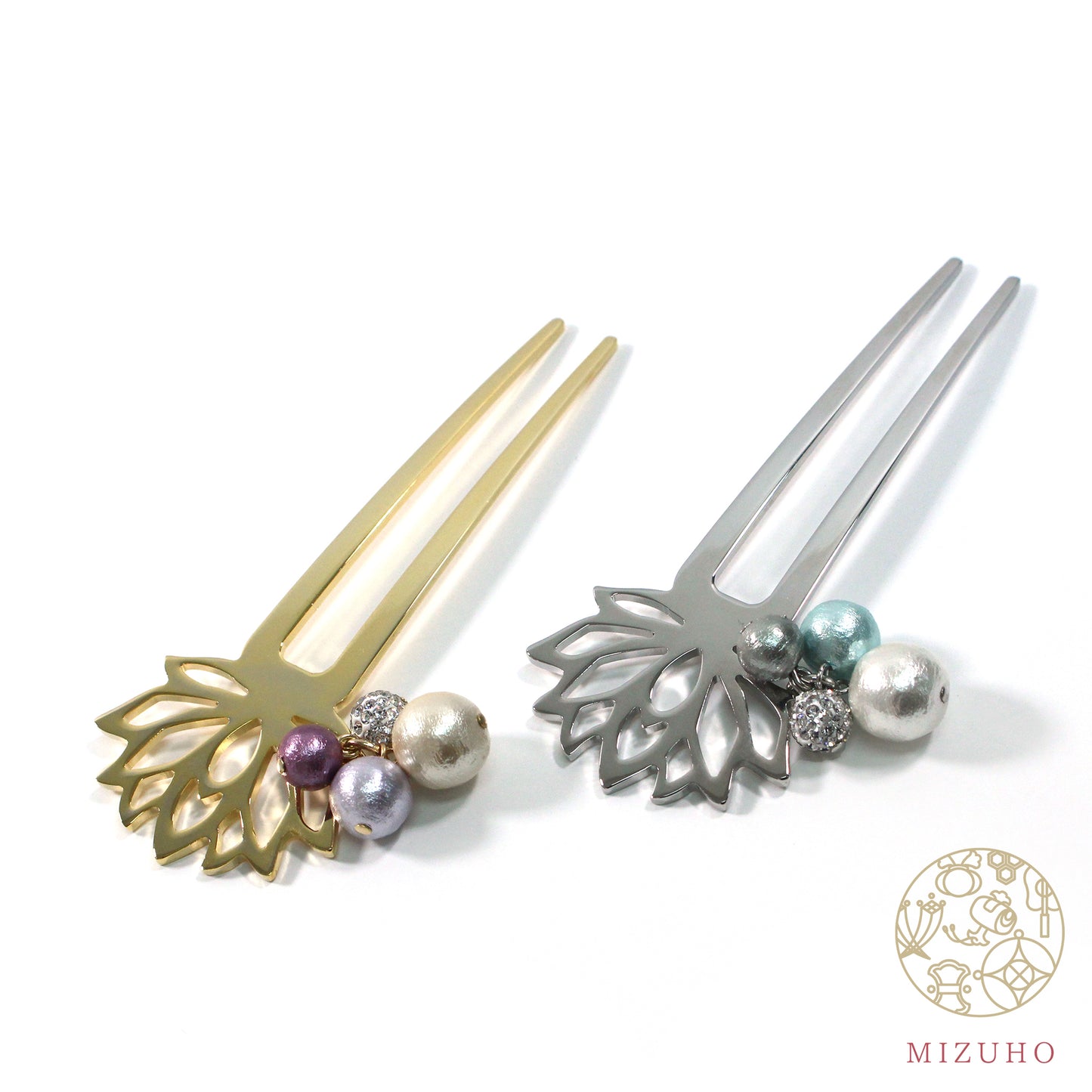 【MIZUHO】コットンパールかんざし 蓮 ゴールド/シルバー