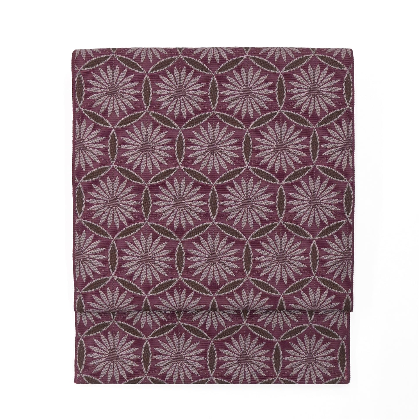 おしゃれ八寸なごや帯　仕立て上がり　七宝花紋　赤紫