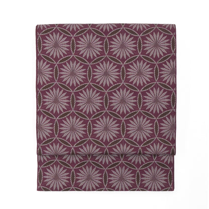 おしゃれ八寸なごや帯　仕立て上がり　七宝花紋　赤紫