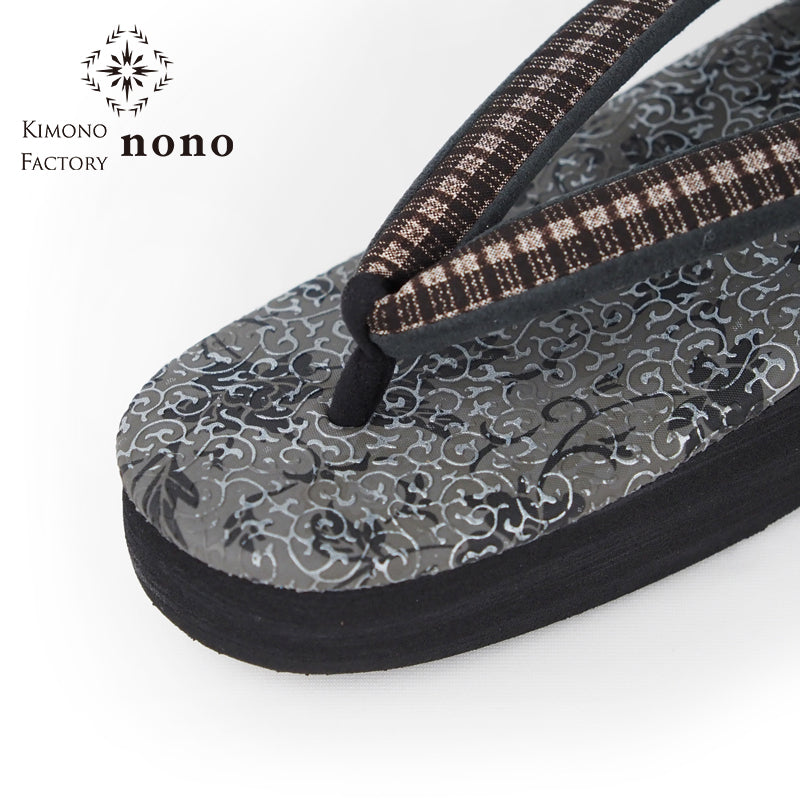 【Kimono-Factory-nono】菱屋カレンブロッソ 本場大島紬カフェ草履 唐草/グレー F-11 #女性用 #Sサイズあり