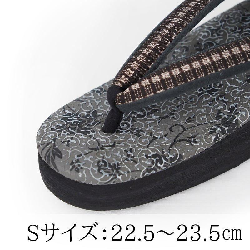 【Kimono-Factory-nono】菱屋カレンブロッソ 本場大島紬カフェ草履 唐草/グレー F-11 #女性用 #Sサイズあり