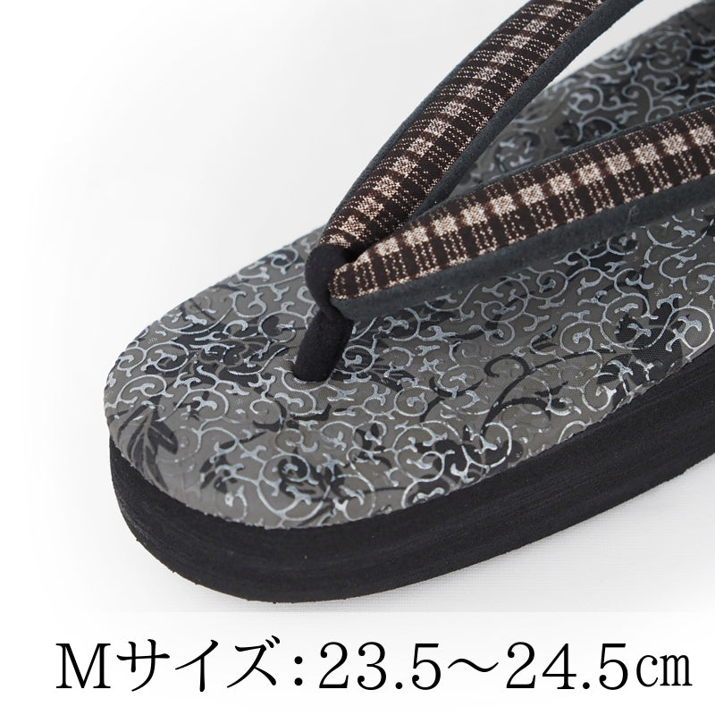 【Kimono-Factory-nono】菱屋カレンブロッソ 本場大島紬カフェ草履 唐草/グレー F-11 #女性用 #Sサイズあり