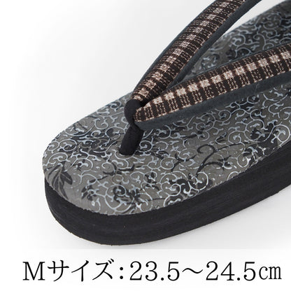 【Kimono-Factory-nono】菱屋カレンブロッソ 本場大島紬カフェ草履 唐草/グレー F-11 #女性用 #Sサイズあり