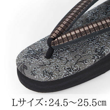 【Kimono-Factory-nono】菱屋カレンブロッソ 本場大島紬カフェ草履 唐草/グレー F-11 #女性用 #Sサイズあり