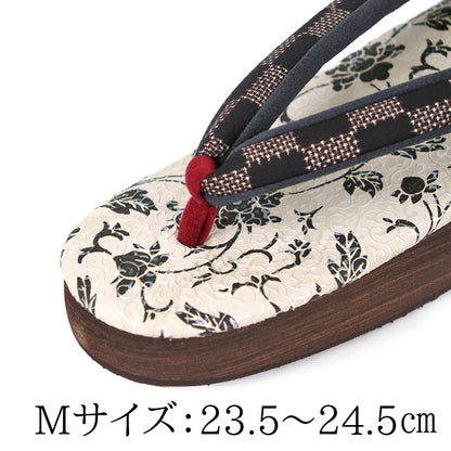 【Kimono-Factory-nono】菱屋カレンブロッソ 本場大島紬カフェ草履 唐草/オフホワイト F-12 #女性用