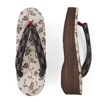 【Kimono-Factory-nono】菱屋カレンブロッソ 本場大島紬カフェ草履 唐草/オフホワイト F-12 #女性用