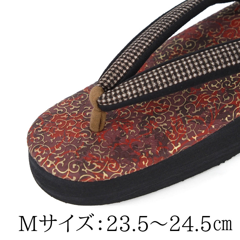 【Kimono-Factory-nono】菱屋カレンブロッソ 本場大島紬カフェ草履 唐草/バーガンディー F-13 #女性用