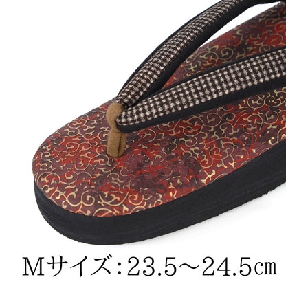 【Kimono-Factory-nono】菱屋カレンブロッソ 本場大島紬カフェ草履 唐草/バーガンディー F-13 #女性用