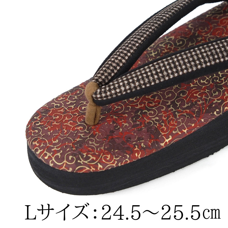 【Kimono-Factory-nono】菱屋カレンブロッソ 本場大島紬カフェ草履 唐草/バーガンディー F-13 #女性用