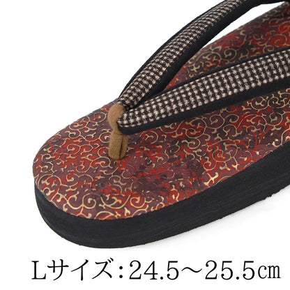 【Kimono-Factory-nono】菱屋カレンブロッソ 本場大島紬カフェ草履 唐草/バーガンディー F-13 #女性用