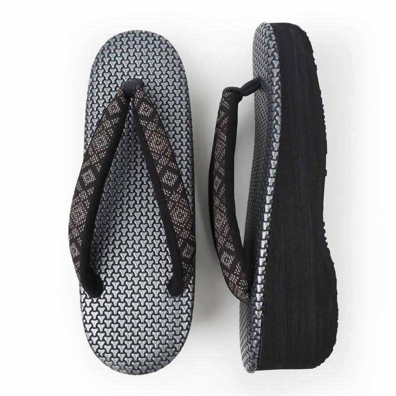 【Kimono-Factory-nono】菱屋カレンブロッソ 本場大島紬カフェ草履 毘沙門亀甲/メタリックシルバー F-3 #女性用