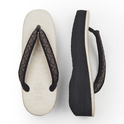 【Kimono-Factory-nono】菱屋カレンブロッソ 本場大島紬カフェ草履 クロコ/オフホワイト G-57 #女性用