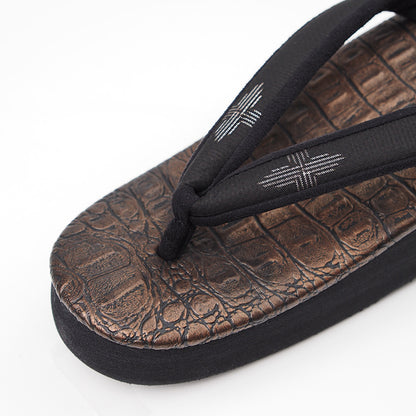 【Kimono-Factory-nono】菱屋カレンブロッソ 本場大島紬カフェ草履 クロコ/メタリックブロンズ G-58 #女性用