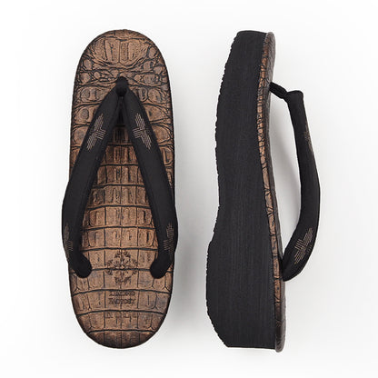 【Kimono-Factory-nono】菱屋カレンブロッソ 本場大島紬カフェ草履 クロコ/メタリックブロンズ G-58 #女性用