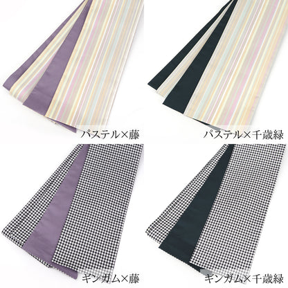【Kimono-Factory-nono】本場縞大島 正絹半巾帯 リバーシブル 4タイプ