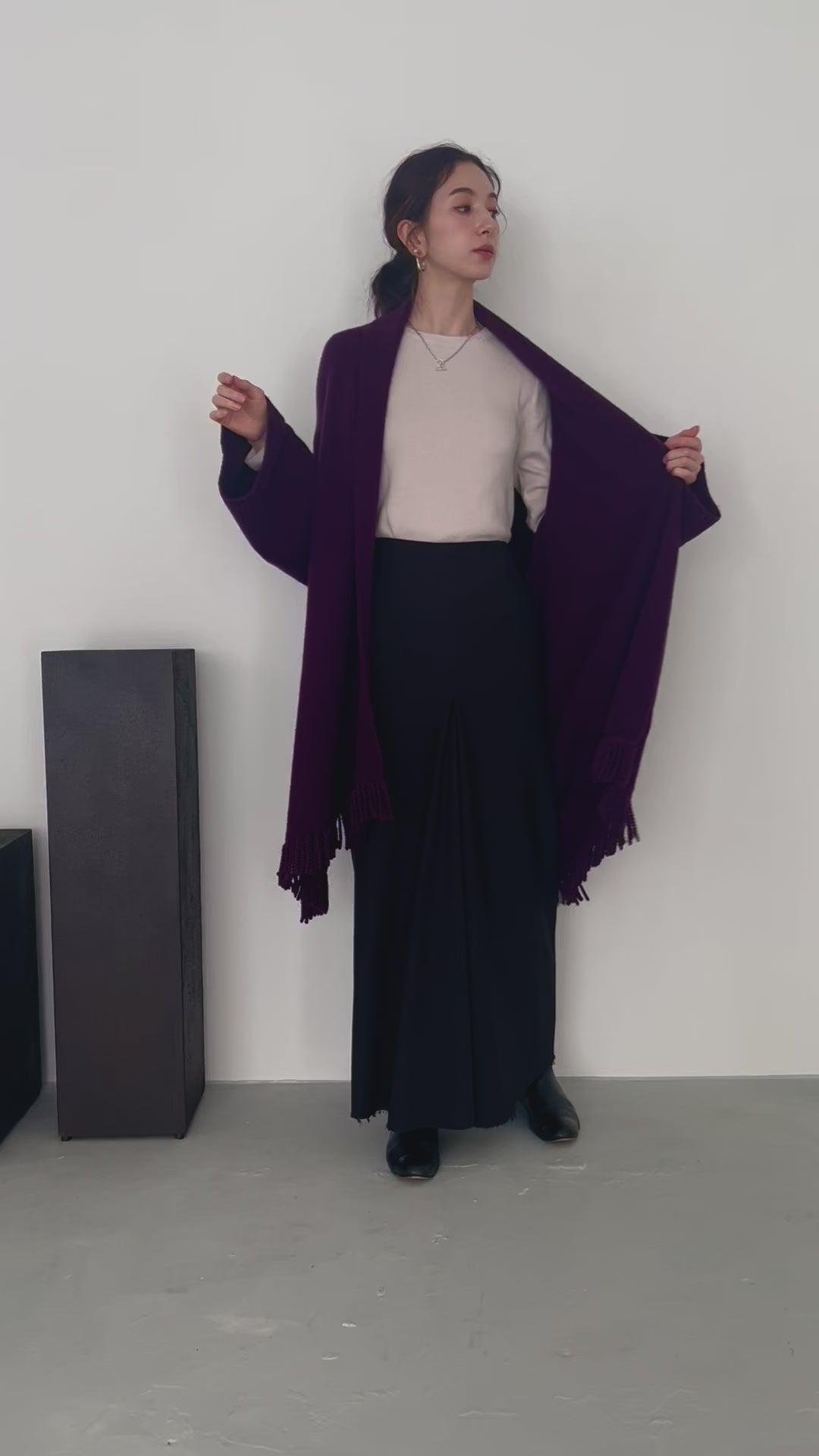 ケイミー オフブラック リブストールカーディガン オフブラック リブストールカーディガン– kay me