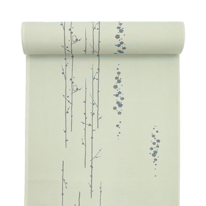 東レシルック 小紋 ～kifkif～「梅に鶯」 利休茶 【袷・単衣用】