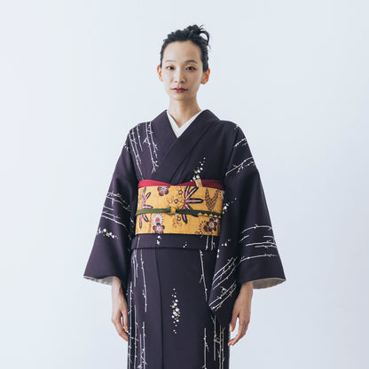 東レシルック 小紋 ～kifkif～「梅に鶯」 濃色 【袷・単衣用】